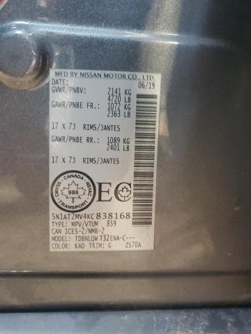 5N1AT2MV4KC838168 - 2019 NISSAN ROGUE S Srebrny zdjęcie 13