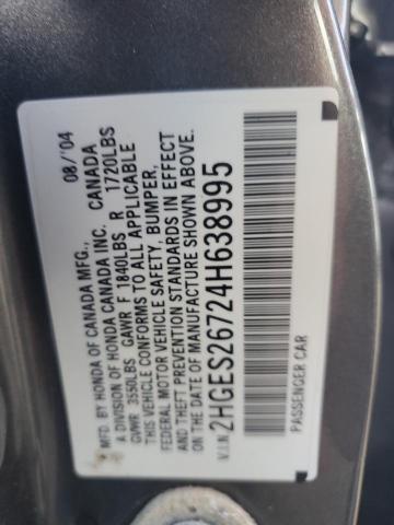 2HGES26724H638995 - 2004 HONDA CIVIC EX GRAY photo 12
