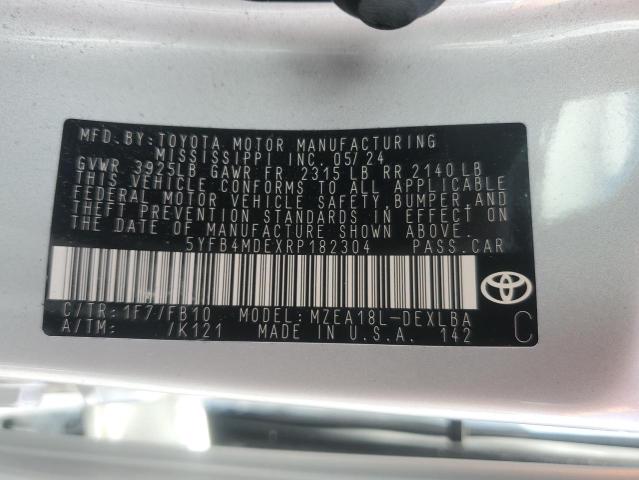 5YFB4MDEXRP182304 - 2024 TOYOTA COROLLA LE 银色 照片 12