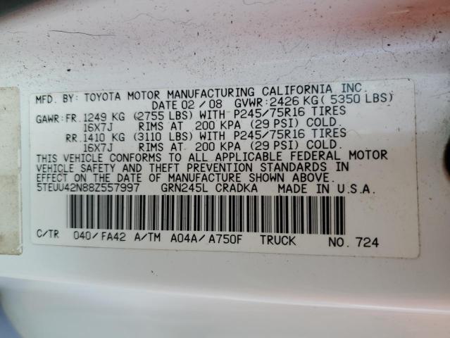 5TEUU42N88Z557997 - 2008 TOYT TACOMA ACCESS CAB თეთრი ფოტო 12