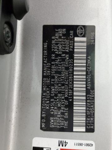 4T1BF3EK0BU180235 - 2011 TOYOTA CAMRY BASE Արծաթագույն լուսանկար 12