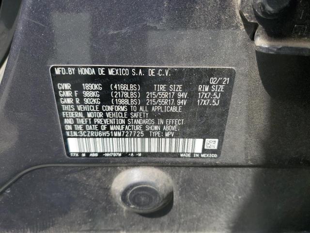 3CZRU6H51MM727725 - 2021 HONDA HR-V EX Մոխրագույն լուսանկար 13