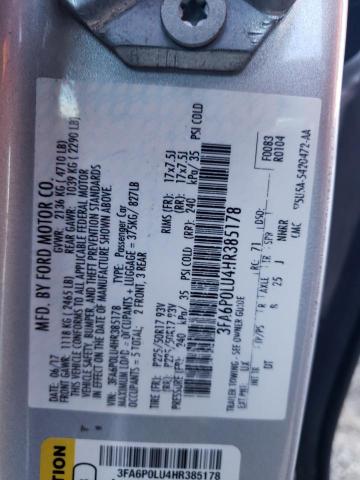 3FA6P0LU4HR385178 - 2017 FORD FUSION SE HYBRID SILVER photo 12