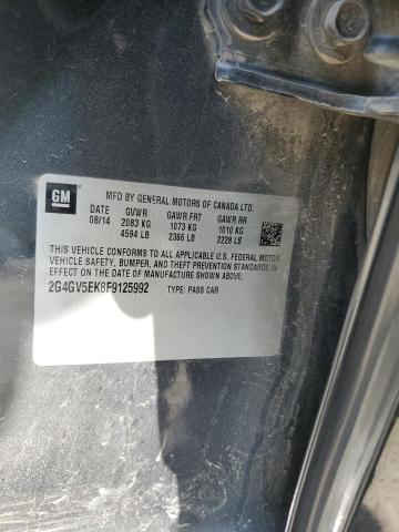 2G4GV5EK8F9125992 - 2015 BUICK REGAL GRAY photo 12