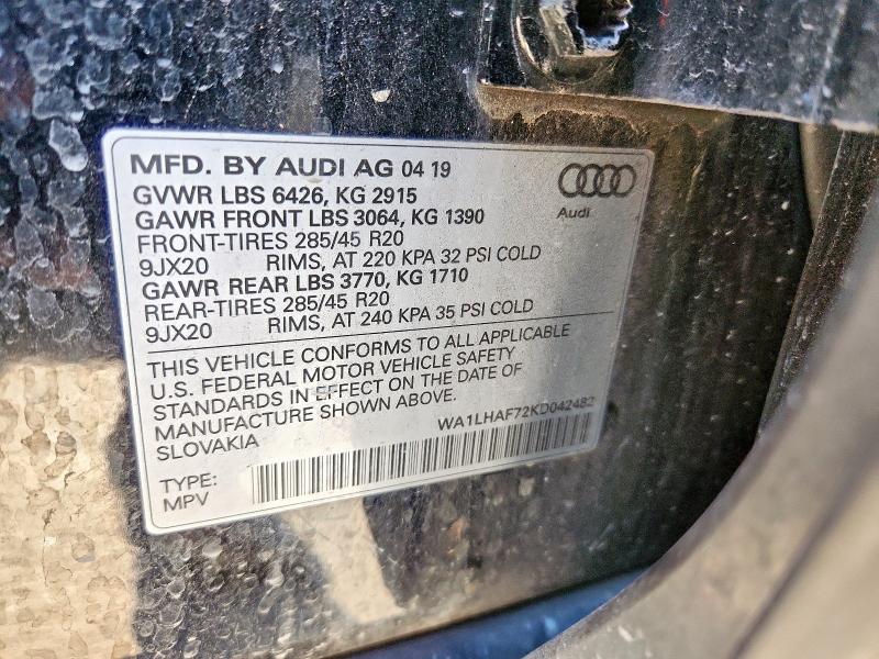 WA1LHAF72KD042482 - 2019 AUDI Q7 PREMIUM PLUS Schwarz Foto 13