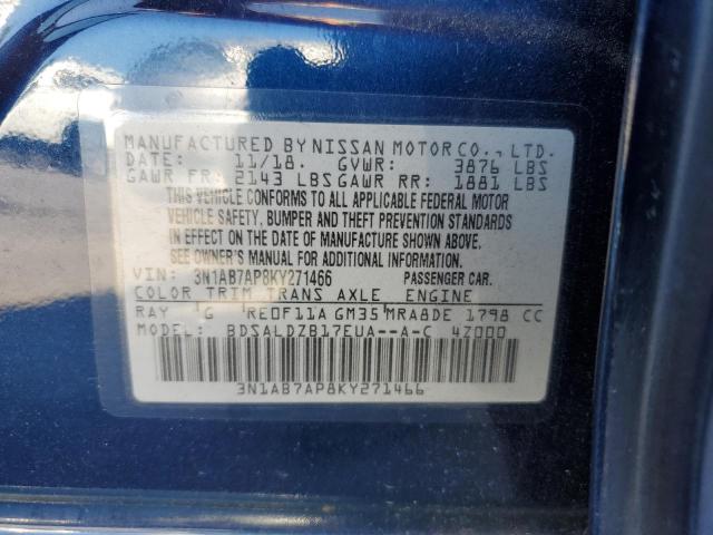 3N1AB7AP8KY271466 - 2019 NISSAN SENTRA S BLUE photo 13