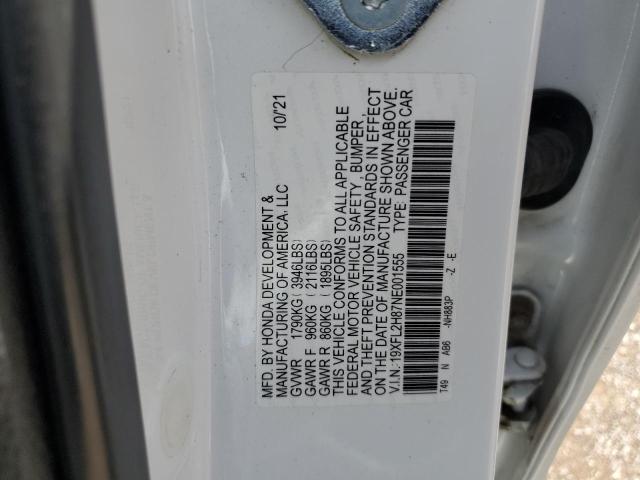 19XFL2H87NE001555 - 2022 HONDA CIVIC SPORT თეთრი ფოტო 12