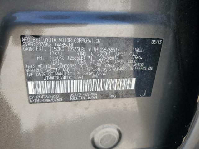 JTMWFREV4DD010594 - 2013 TOYOTA RAV4 XLE GRAY photo 13
