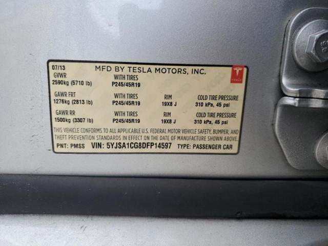5YJSA1CG8DFP14597 - 2013 TESLA MODEL S 银色 照片 12