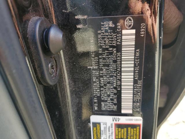 4T1BF3EK7AU086836 - 2010 TOYOTA CAMRY BASE BLACK photo 13