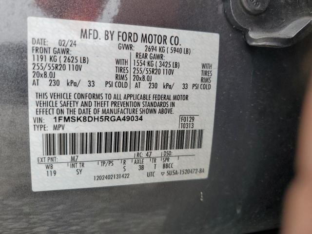 1FMSK8DH5RGA49034 - 2024 FORD EXPLORER XLT ნაცრისფერი ფოტო 13