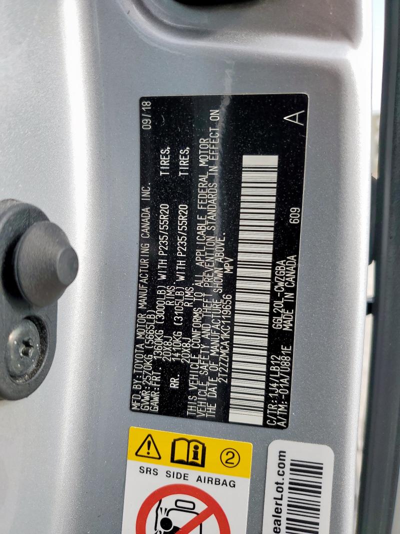 2T2ZZMCA1KC119656 - 2019 LEXUS RX 350 BASE SILVER photo 14