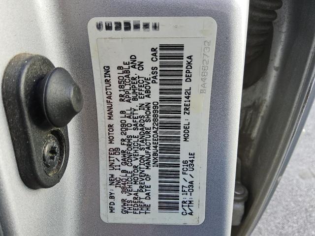 1NXBU4EE0AZ288990 - 2010 TOYOTA COROLLA BASE 银色 照片 12