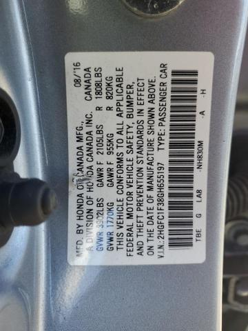 2HGFC1F38GH655197 - 2016 HONDA CIVIC EX 银色 照片 12