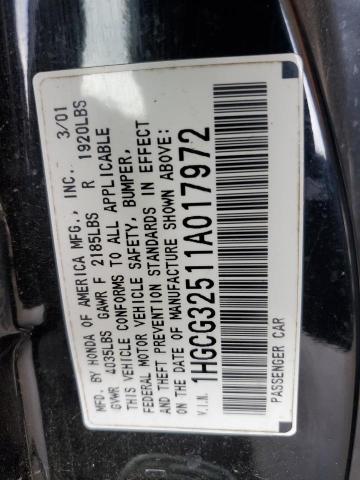 1HGCG32511A017972 - 2001 HONDA ACCORD EX BLACK photo 13