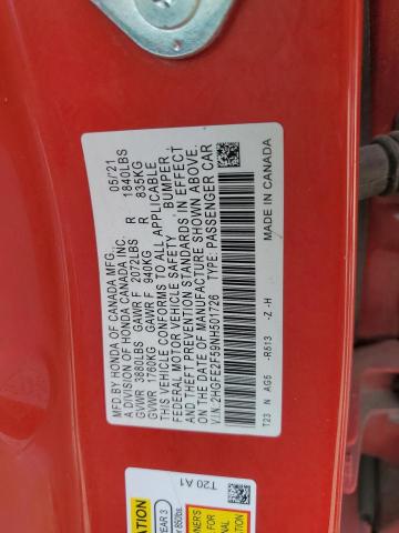 2HGFE2F59NH501726 - 2022 HONDA CIVIC SPORT წითელი ფოტო 12