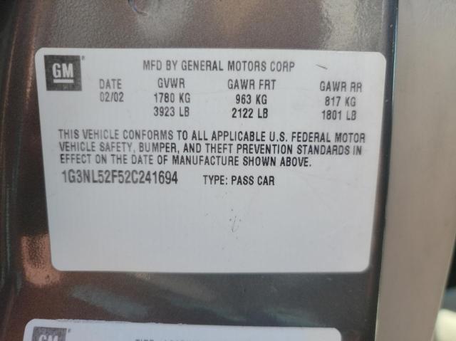 1G3NL52F52C241694 - 2002 OLDSMOBILE ALERO GL BROWN photo 10