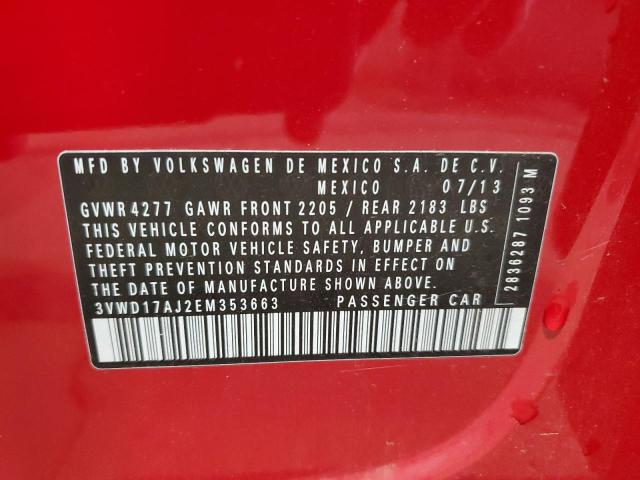 3VWD17AJ2EM353663 - 2014 VOLKSWAGEN JETTA SE RED photo 12