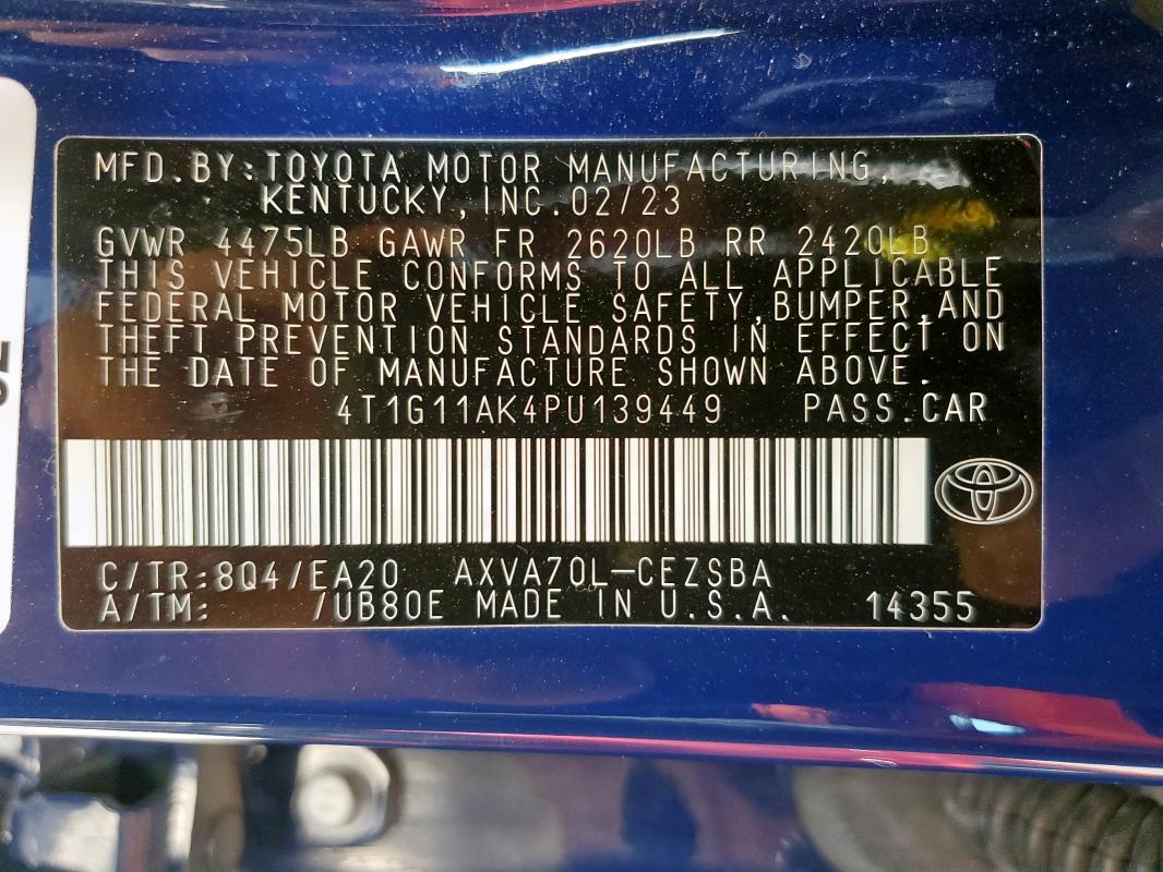 4T1G11AK4PU139449 - 2023 TOYOTA CAMRY SE NIGHT SHADE BLUE photo 12