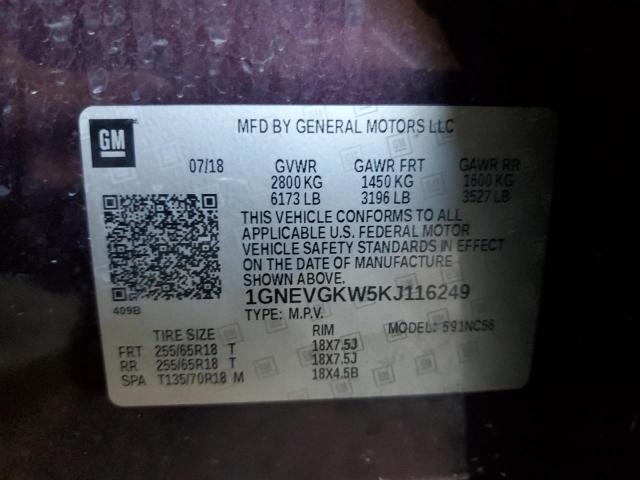 1GNEVGKW5KJ116249 - 2019 CHEVROLET TRAVERSE LT 紫色 照片 13