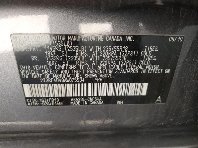 2T3RF4DV8AW075934 - 2010 TOYOTA RAV4 SPORT GRAY photo 13