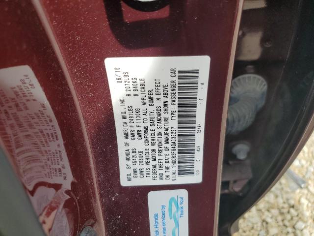 1HGCR3F84GA033297 - 2016 HONDA ACCORD EXL BURGUNDY photo 12