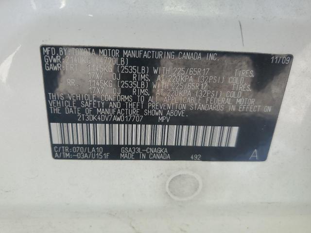 2T3DK4DV7AW017707 - 2010 TOYOTA RAV4 LIMITED WHITE photo 13