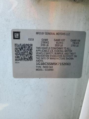 1G1BC5SM5K7152663 - 2019 CHEVROLET CRUZE LS Ақ фото 12