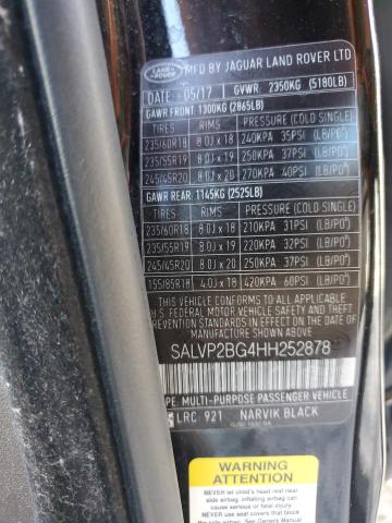 SALVP2BG4HH252878 - 2017 LAND ROVER RANGE ROVE SE BLACK photo 14