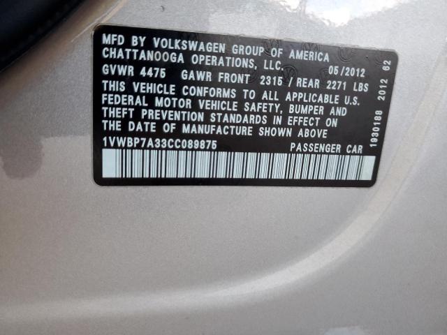 1VWBP7A33CC089875 - 2012 VOLKSWAGEN PASSAT SE SILVER photo 13