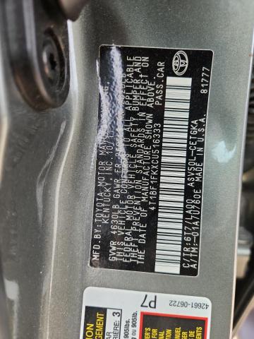 4T1BF1FKXCU516333 - 2012 TOYOTA CAMRY BASE GREEN photo 12