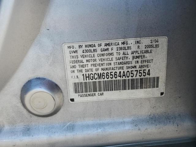 1HGCM66564A057554 - 2004 HONDA ACCORD EX SILVER photo 12