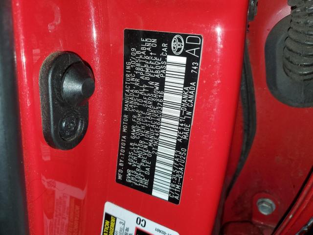 2T1KE4EE6AC037616 - 2010 TOYOTA COROLLA MA S RED photo 12