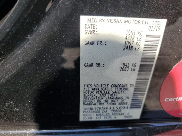 1N4BL4CV7KN315694 - 2019 NISSAN ALTIMA SR Qara foto 12