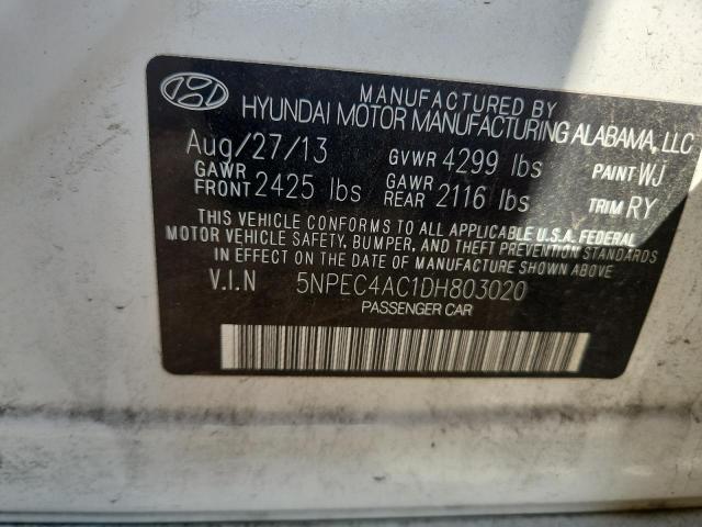 5NPEC4AC1DH803020 - 2013 HYUNDAI SONATA SE WHITE photo 12
