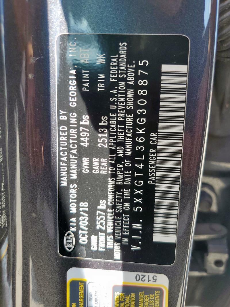 5XXGT4L36KG308875 - 2019 KIA OPTIMA LX გრაფიტი ფოტო 12