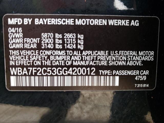 WBA7F2C53GG420012 - 2016 BMW 750 XI BLACK photo 12