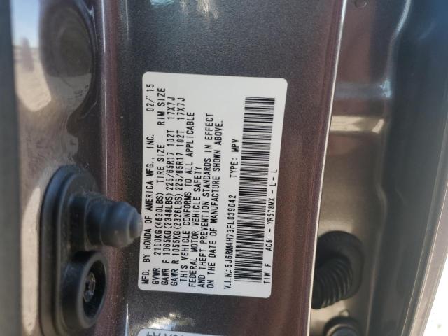 5J6RM4H73FL039042 - 2015 HONDA CR-V EXL 棕色 照片 12