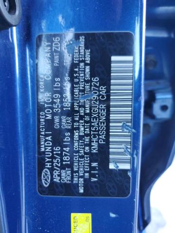 KMHCT5AEXGU290726 - 2016 HYUNDAI ACCENT SE BLUE photo 12