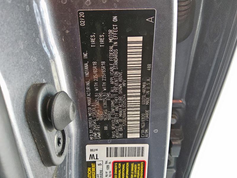 5TDGZRAH0LS505244 - 2020 TOYOTA HIGHLANDER XLE Сірий фото 13