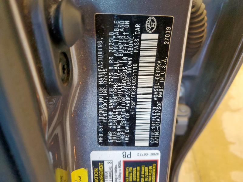 4T1BF1FK3FU031116 - 2015 TOYOTA CAMRY LE GRAY photo 13