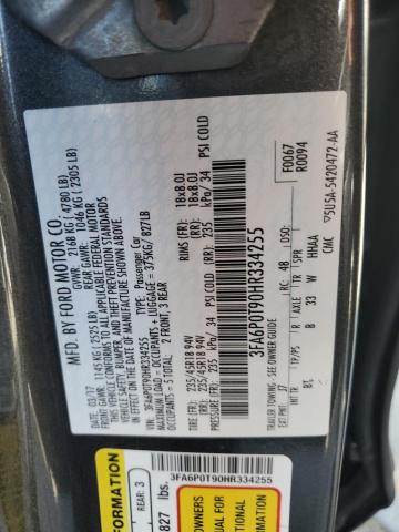 3FA6P0T90HR334255 - 2017 FORD FUSION SE BLACK photo 12