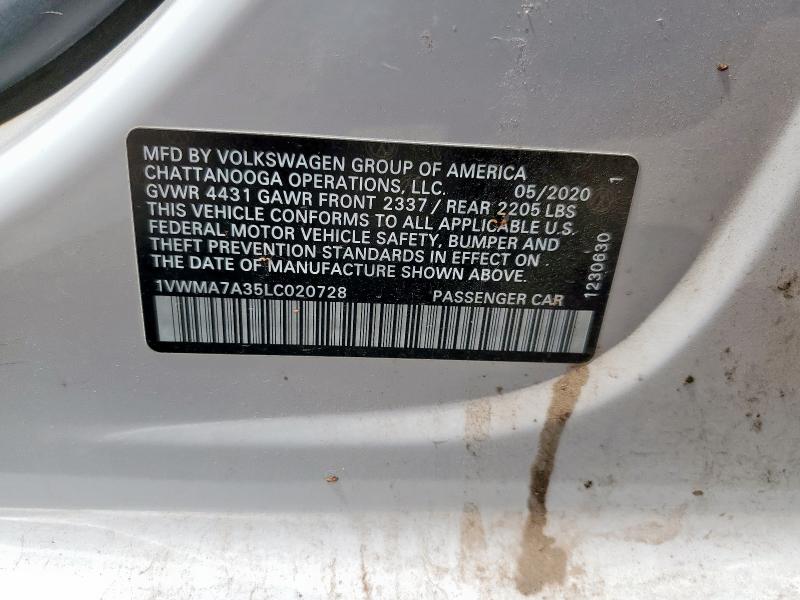 1VWMA7A35LC020728 - 2020 VOLKSWAGEN PASSAT R-LINE Սպիտակ լուսանկար 12