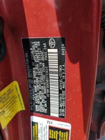 4T1BF3EK9BU733822 - 2011 TOYOTA CAMRY BASE Rojo foto 12