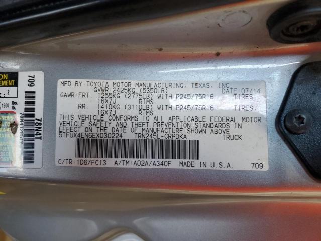 5TFUX4EN6EX030224 - 2014 TOYOTA TACOMA ACCESS CAB Argent photo 12
