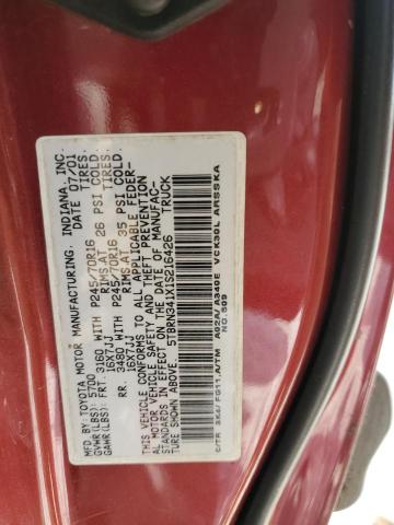 5TBRN341X1S216426 - 2001 TOYOTA TUNDRA ACCESS CAB SR5 BURGUNDY photo 12