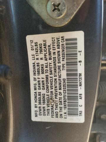 19XFB2F51CE035340 - 2012 HONDA CIVIC LX GRAY photo 12