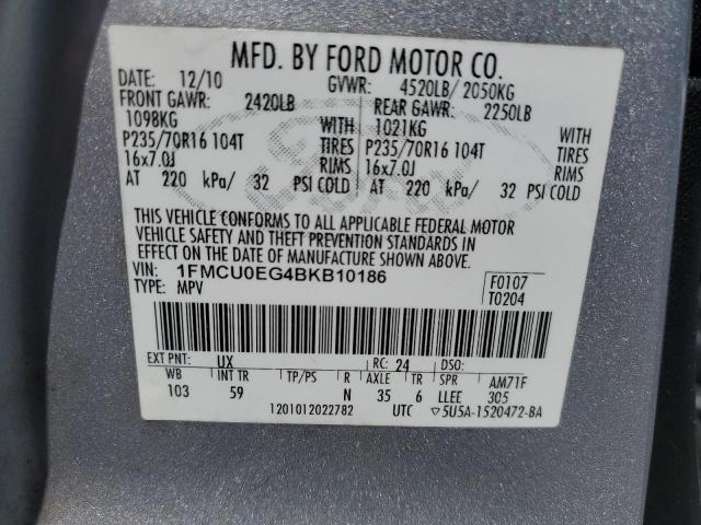 1FMCU0EG4BKB10186 - 2011 FORD ESCAPE LIMITED ვერცხლისფერი ფოტო 14