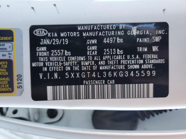 5XXGT4L36KG345599 - 2019 KIA OPTIMA LX WHITE photo 12