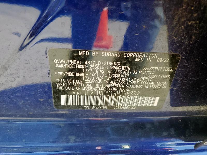 JF2GUADC1RH298832 - 2024 SUBARU CROSSTREK PREMIUM Көк фото 12